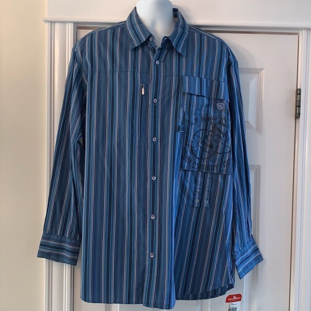 NWT Rocawear French Blue Striped Casual Shirt Mens 2XL Y2K 90s Streetwear